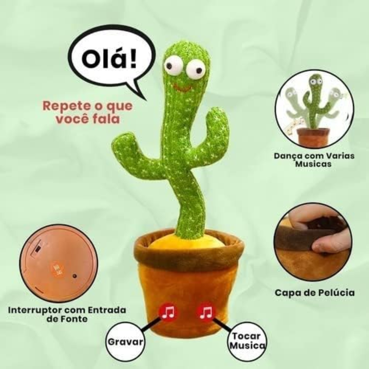 Brinquedo Musical Cacto Dançante Divertido