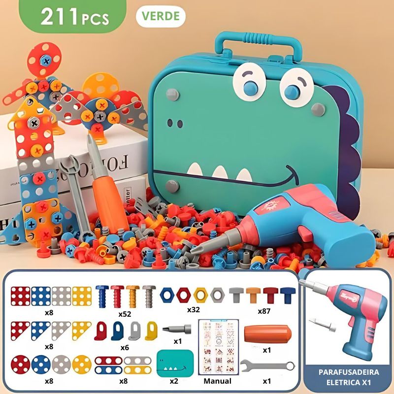Kit Ferramenta Infantil Dinossauro - Brinquedo de Montar
