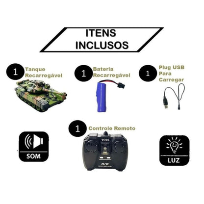 Tanque de Guerra de Brinquedo Controle Remoto Itens inclusos