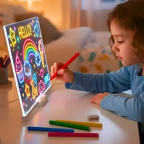 Lousa Mágica Desenho Infantil Com Canetas Neon – Quadro Luminoso 20x30cm