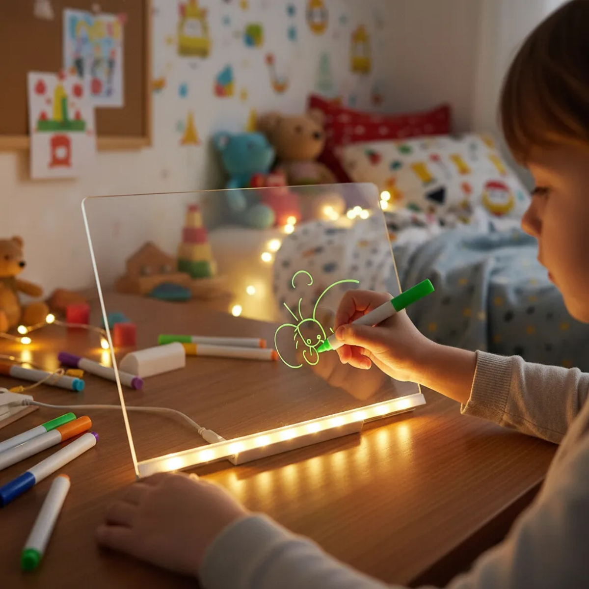 Lousa Mágica Desenho Infantil Com Canetas Neon – Quadro Luminoso 20x30cm